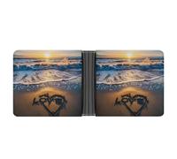 Beach Love Sunset Leather Wallets for Men Slim Bifold Wallet Credit Card Holder Front Pocket Wallets