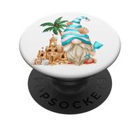 Beach Lover With Flip Flops And Sand Castle Funny Gnome PopSockets Adhesive PopGrip
