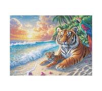 Beach Lying Tiger 500 Piece Jigsaw Puzzle for Adults Teens Shore Surge Dusk Post Work Wind Down Mind Calming Whimsical Design for Friends 500 PCS