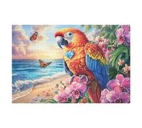 Beach Macaw 1000 Piece Complete Jigsaw Puzzle Set Beach Wave Bloom Teens Beginners Mind Relaxation Puzzle Fans Group Play Anniversary Fathers Gift Thick Cardboard 1000 PCS