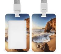 Beach Malibu Badge Holder ID Badge Card Holder Wallet Case Sturdy Lanyard Badge Protector Vertical Plastic Card Case Protector Pouch with Clear Window ID Holder