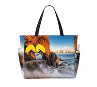 Beach Malibu Print Large Waterproof Beach Tote Bag for Women with Zip and Pockets Foldable Handbag for Travel Pool Shopping Holiday Gym
