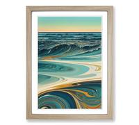 Beach Marbling Vol.2 Framed Print | A2 Oak Framed Wall Art | Ready to Hang | Modern Beach Picture | Living Room Bedroom Lounge Office