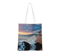 Beach Maui Hawaii Sunset Clouds Fashion Canvas Tote Bag With All Over Print Design, Large Reusable Shopper Tote With Double Handles,Beach Tote, Weekend Bag