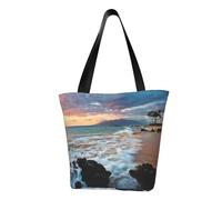 Beach Maui Hawaii Sunset Clouds Fashion Canvas Tote Bag With All Over Print Design,Large Reusable Shopper Tote With Double Handles,Beach Tote, Weekend Bag