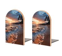 Beach Maui Hawaii Sunset Sea Waves Clouds Bookends for Shelves Non Skid Book Stoppers Universal Economy Bookend Heavy Duty Wood Book End Decorative Book Shelf Holder for Home Office Desk 1 Pair