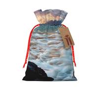 (Beach Maui Hawaii Sunset Sea Waves Clouds) Christmas Burlap Gift Bags, Eco-Friendly Polyester Drawstring Pouches For Holiday, Birthday & Party Gift Packaging S