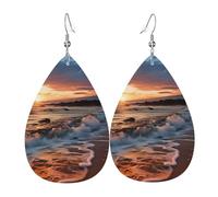 Beach Maui Hawaii Sunset Sea Waves Clouds Earrings for Women Faux Leather Earring Teardrop Dangle Earrings Lightweight Jewelry Gift