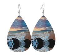 Beach Maui Hawaii Sunset Sea Waves Clouds Leather Earrings For Women Dangle, Piercing Teardrop Earrings Lightweight Jewelry Gifts For Women Girls
