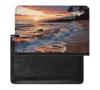 Beach Maui Hawaii Sunset Sea Waves Clouds Passport Holder Cover Passport Cover Protector Essentials with Credit Card Slots Slim Travel Wallet Covers Documents Organizer Protector for Man&Women