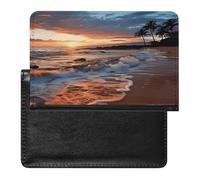 Beach Maui Hawaii Sunset Sea Waves Clouds Passport Holder, PU Leather Passport Cover with Card Slots RFID Blocking Slim Passport Wallet Personalized Passport Protector Travel Accessories for Men Women