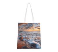 Beach Maui Hawaii Sunset Sea Waves Clouds Print Canvas Tote Shopping Bag Reusable Foldable Grocery Bags Shoulder Bag for Travel, Beach, Gym, Work, School
