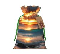 Beach Maui Hawaii Sunset Sea Waves Clouds Print Christmas Bag Drawstring Bags For Holiday Presents Xmas Sack Party Decor Gift