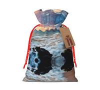 Beach Maui Hawaii Sunset Sea Waves Clouds Print Christmas Drawstring Gift Bag, Burlap Favor Pouch For Birthday And Holiday Celebrations-S Size