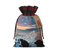 Beach Maui Hawaii Sunset Sea Waves Clouds Print Christmas Imitation Burlap Gift Bag With Drawstring And Gift Tag,For Wrapping Candies