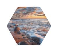 Beach Maui Hawaii Sunset Sea Waves Clouds Print Leather Coaster Set of 6, Hexagon Coasters Table Decorative Coffee Cup Beverage Coasters Wine Beer Bar Coasters for Hot Drinks Table Protection