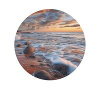 Beach Maui Hawaii Sunset Sea Waves Clouds Print Leather Coaster Set of 6, Round Shape Coasters Table Decorative Coffee Cup Beverage Coasters Wine Beer Bar Coasters for Hot Drinks Table Protection