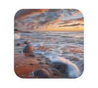 Beach Maui Hawaii Sunset Sea Waves Clouds Print Leather Coaster Set of 6, Square Coasters Table Decorative Coffee Cup Beverage Coasters Wine Beer Bar Coasters for Hot Drinks Table Protection