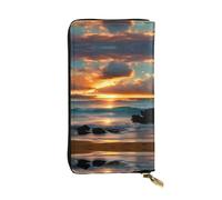 Beach Maui Hawaii Sunset Sea Waves Clouds Print Leather Long Clutch Wallet â€“ Fashionable Personalized Wallet, Multiple Card Slots, Gift Ready, Black, One Size, Black, One Size