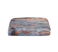 Beach Maui Hawaii Sunset Sea Waves Clouds Print Leather Pencil Case with Gold Zipper, Multi-Use Cosmetic & Stationery Organizer, Waterproof Desk Storage Pouch for School, Office & Travel Gifts