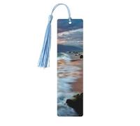 Beach Maui Hawaii Sunset Sea Waves Clouds Print Reading Page Markers Wooden Bookmarks, 5pcs Wood Bookmarks with Tassels, Gifts for Men Women