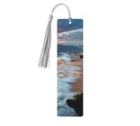 Beach Maui Hawaii Sunset Sea Waves Clouds Print Reading Page Markers Wooden Bookmarks, 5pcs Wood Bookmarks with Tassels, Gifts for Men Women