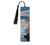 Beach Maui Hawaii Sunset Sea Waves Clouds Print Reading Page Markers Wooden Bookmarks, 5pcs Wood Bookmarks with Tassels, Gifts for Men Women
