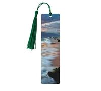 Beach Maui Hawaii Sunset Sea Waves Clouds Print Reading Page Markers Wooden Bookmarks, 5pcs Wood Bookmarks with Tassels, Gifts for Men Women