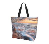Beach Maui Hawaii Sunset Sea Waves Clouds Print Tote Bag, Reusable, Extra Large Capacity Washable Shopping Bag with Inner Pocket for Beach, Shopping, Travel, Gym & Daily Errands