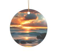 Beach Maui Hawaii Sunset Sea Waves Clouds Print Wedding Gift Ideas for Couples, A Just Married Acrylic Christmas Tree Ornament