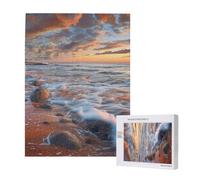 Beach Maui Hawaii Sunset Sea Waves Clouds Printed Jigsaw Puzzle with Storage Box, Wooden Puzzle for Adults and Kids, 500 Pieces Family Fun Decorative Game