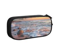 Beach Maui Hawaii Sunset Sea Waves Clouds Printed Large Capacity Pencil Case Black Double-Layer Stationery Organizer Makeup Bag for School, Office, Travel