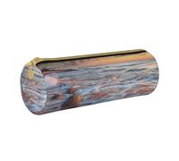 Beach Maui Hawaii Sunset Sea Waves Clouds Printed Leather Pencil Case Round Pen Pencil Pouch Office Large Pencil Bag Stationery Box for Men Women Teens Students