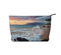 Beach Maui Hawaii Sunset Sea Waves Clouds Printed Make up Bag for Women Corduroy Makeup Bags Zipper Travel Cosmetic Bags Pouch Organizer