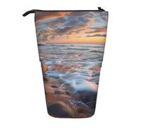 Beach Maui Hawaii Sunset Sea Waves Clouds Printed Pencil Case Standing Telescopic Pen Holder for Cosmetics Pouch Makeup Office Bag