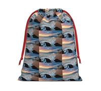Beach Maui Hawaii Sunset Sea Waves Clouds Printing Drawstring Gift Bag With Red Ribbon Soft Stylish For Christmas Halloween Fits Card Candies