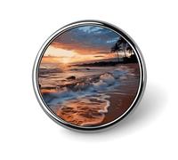 Beach Maui Hawaii Sunset Sea Waves Clouds Round Brooch Pin Aluminum Alloy Lapel Badge with Art Design Decorative Pin for Jackets Backpacks Fashion Accessory for Daily Wear And Party Decoration