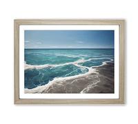 Beach Meets The Ocean Framed Print | A3 Oak Framed Wall Art | Ready to Hang | Modern Beach Picture | Living Room Bedroom Lounge Office