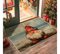Beach Merry Christmas Gnome Front Black Door Mat Outside Inside Entrance 29''x17'', Coastal Beachy Xmas Outdoor Washable Doormat, Small Holiday New Year Patio Garage Shoes Off Door Rug