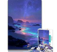 Beach Milky Way Night View Adult Jigsaws 1000 Pieces Difficult,Learning Educational Toys Family Games with Matching Poster And Trivia Sheet (50x75cm)