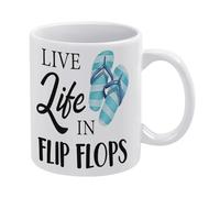 Beach Mug Beach House Decor Live Life in Flip Flops Mug Funny Coffee Mug,Man Cave Prints,The Best Gift for Colleagues, Parents, and Grandparents, 110z Men and Women