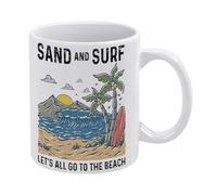 Beach Mug Beach House Decor Sand and Surf Beach Mug Funny Coffee Mug,Man Cave Prints,The Best Gift for Colleagues, Parents, and Grandparents, 110z Men and Women