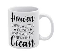 Beach Mug Heaven Seems A Little Closer When You are Near The Ocean Mug Funny Coffee Mug,Man Cave Prints,The Best Gift for Colleagues, Parents, and Grandparents, 110z Men and Women