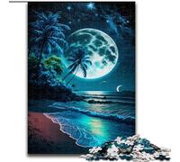 Beach Night Scene 1000 Piece Jigsaw Puzzles for Teenagers, Challenging Game for Is Ideal As A Gift for The Whole Family (26x38cm)