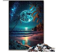 Beach Night Scene 1000 Pieces Jigsaw Puzzle for Adults& Teens, Stress Reliever Staycation Kill Time Enhance Love between Couples (26x38cm)