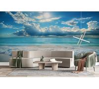 Beach Ocean 3D Photo Wallpaper Non-Woven Wall Mural Sky Nature Wall Mural Decoration Poste Premium Wallpaper Wall Art for Living Room Bedroom W200xH140 15yf14