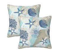 Beach Ocean Starfish Seashell Nautical Coastal Throw Pillow Covers 16x16 in Farmhouse Pillow Case Soft Outdoor Cushion Covers Set of 2 for Sofa Bed Bedroom Car Chair Living Room Home Decorative
