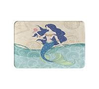 Beach Ocean Theme Blue Beautiful Mermaid Vintage Bathroom Rugs Soft Bath Rugs Non Slip,Washable Cover Floor Rug Absorbent Carpets Floor Mat Home Decor for Kitchen Bedroom 16X24 Inch