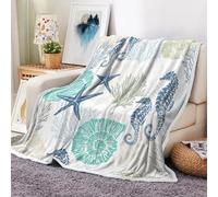 Beach Ocean Throw Blanket, Nautical Coastal Throw Blanket, Summer Blue and Teal Soft Fuzzy Blanket, Ocean Animal Theme Decor for Couch Bed Sofa Travelling Camping 60X80IN