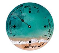 Beach Ocean Wave Seaside Coast Scenery Tide Clock Silent Non-Ticking Battery Operated Wooden Moon Tidal Clock Wood Wall Art Nautical Tide Movement Clock for Restaurant Living Room Home Decor 10"